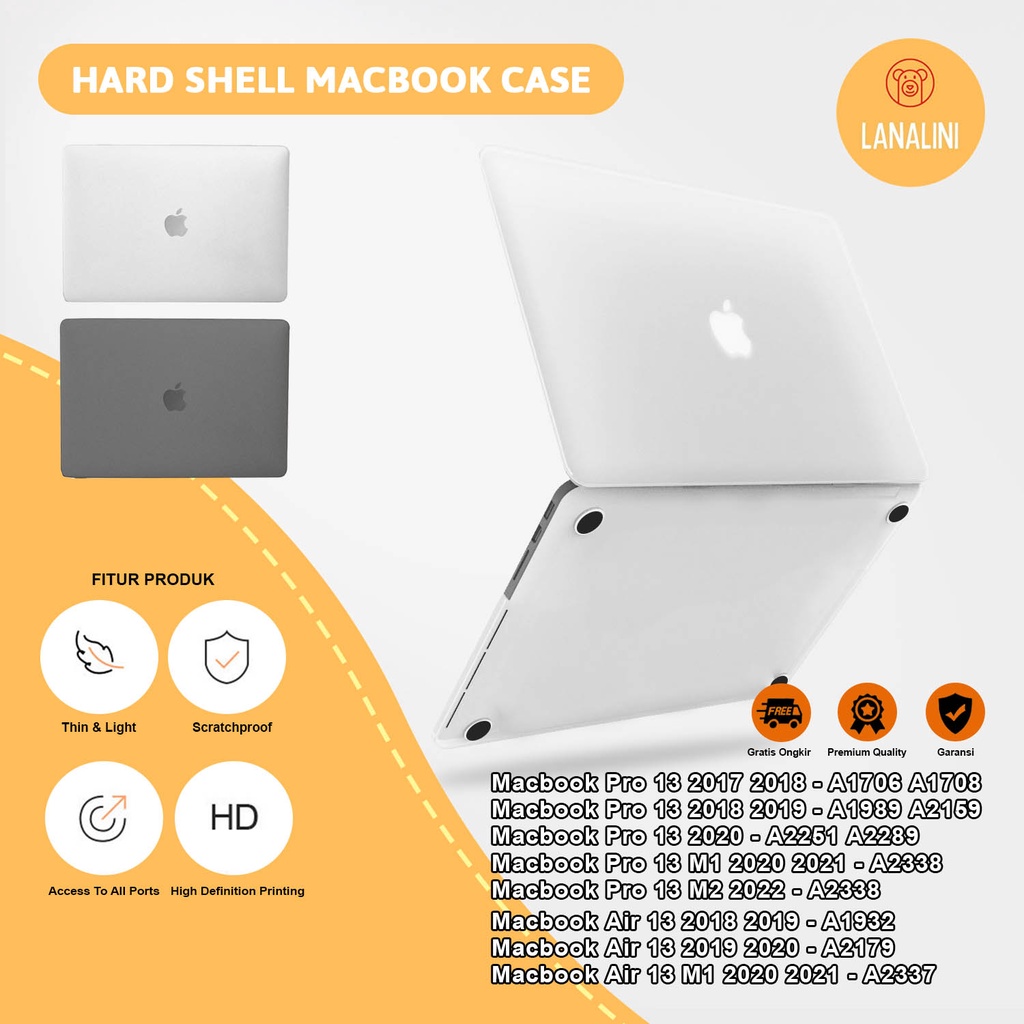 Case Casing Protective Pelindung Laptop Macbook Air Pro 13 M1 2017 2018 2019 2020 2021 A1932 A2179 A2337 A1706 A1708 A1989 A2159 A2251 A2289 A2338 Motif Polos Transparan Premium Matte Lucu Hardcase Murah