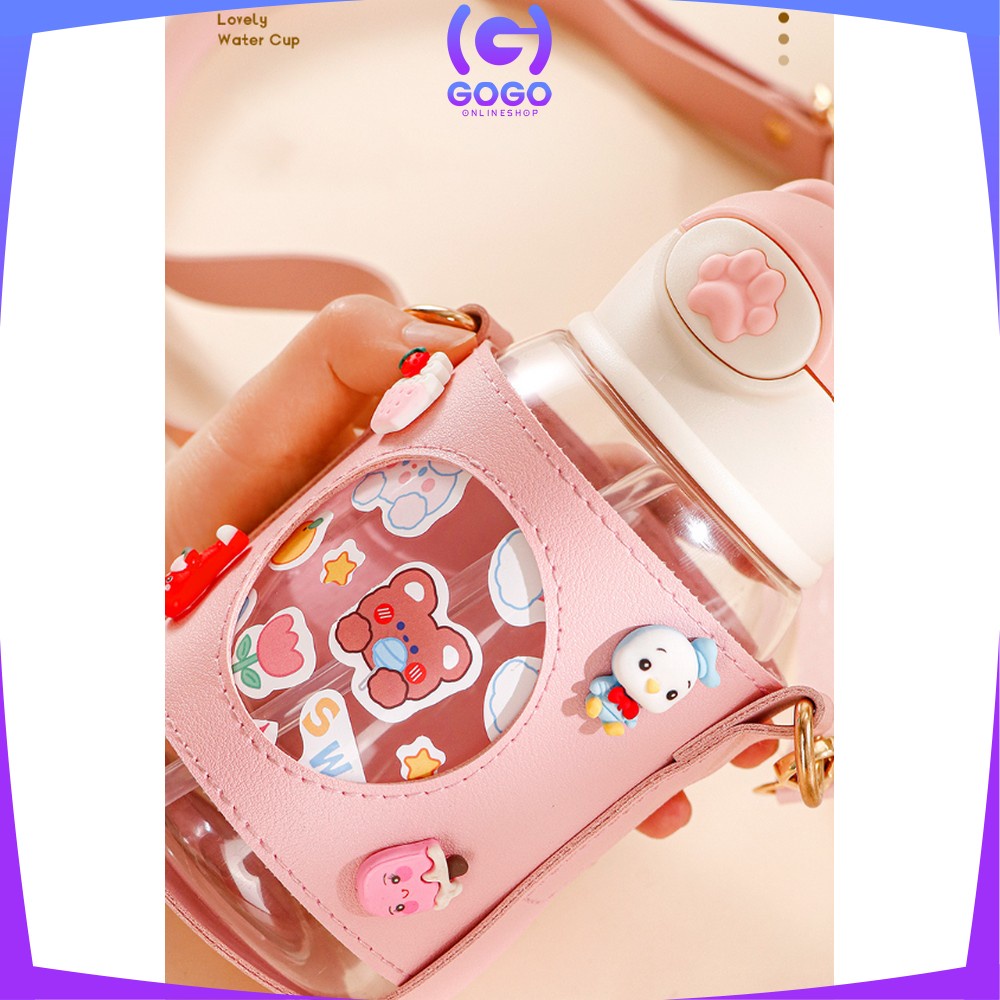 GOGO-C711 Botol Minum Anak Sekolah Motif Karakter 650ML Pouch Tumbler Minum Balita Anak TK Sedotan Tali Panjang Anti Tumpah
