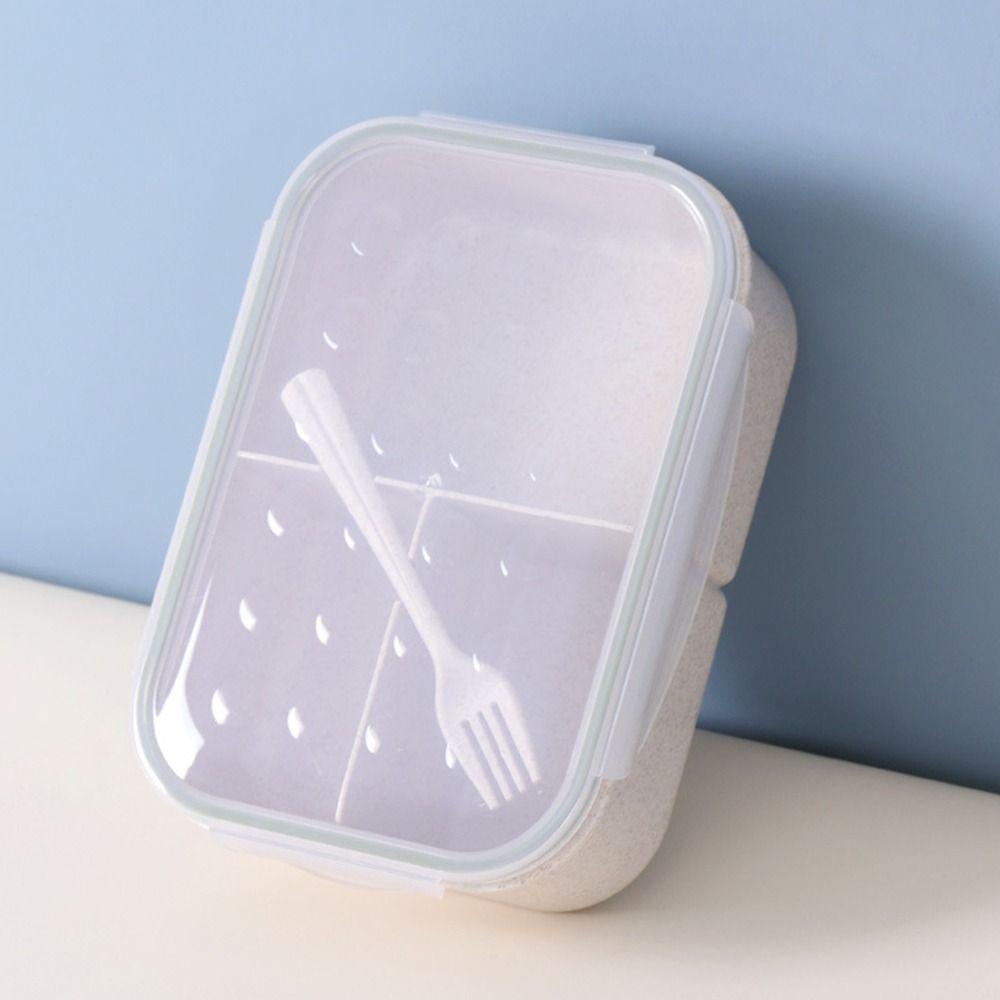 Top Lunch Box Portable Persegi Panjang Grid Dengan Sendok Wadah Makanan