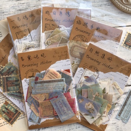 

40Pcs Sticker DECO Bronzing Retro Estetik Stamp Hiasan Scrapbook DIY