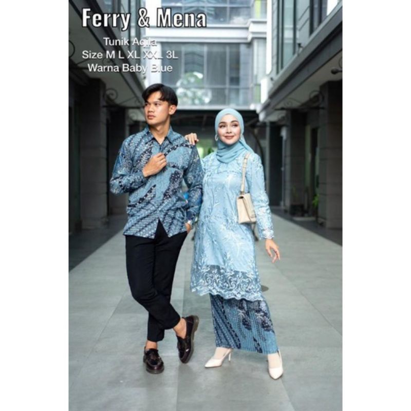 SET TUNIK KEBAYA COUPLE  AQILA BRUKAT TILLE MUTIARA MODERN| KEBAYA KONDANGAN| KEBAYA TILE| KEBAYA| KEBAYA WISUDA| SET KEBAYA MUTIARA| SET KEBAYA JUMBO