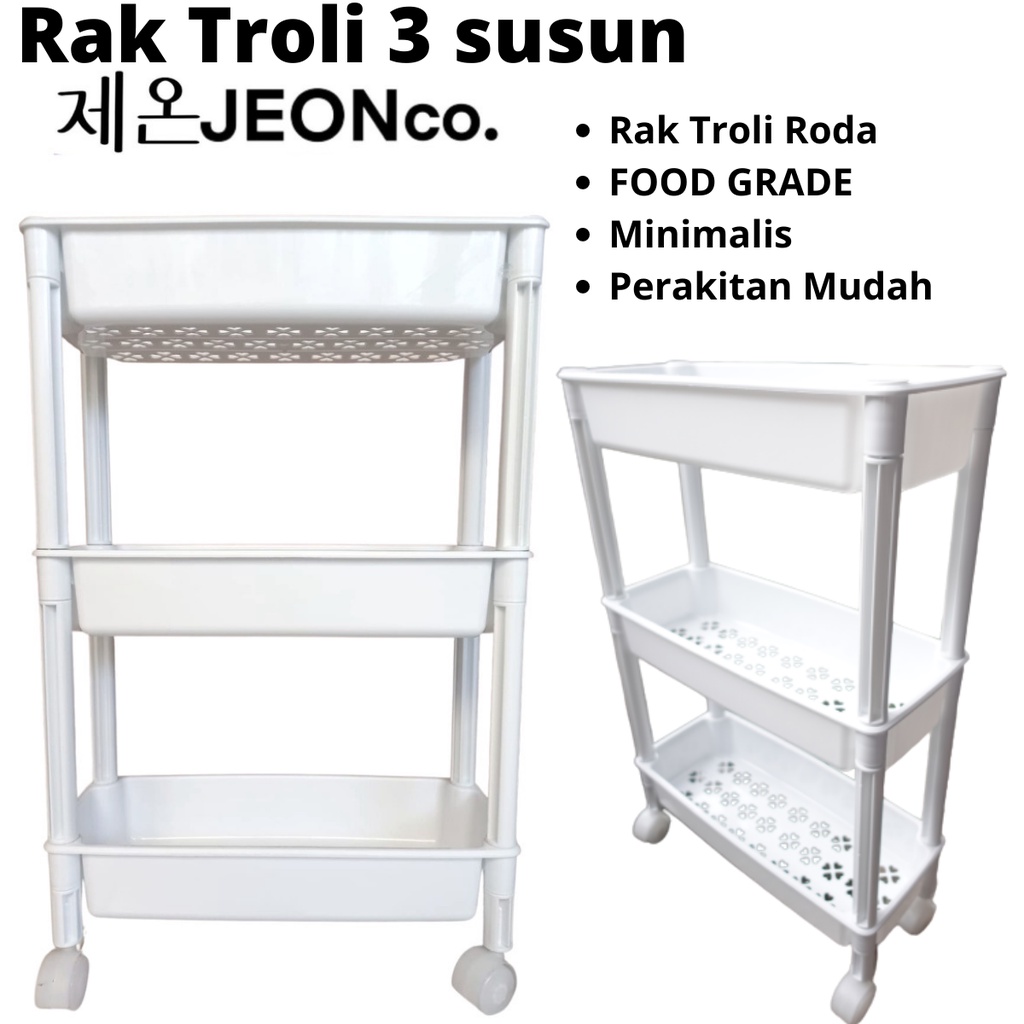 Rak Troli 3 Susun Roda Multifungsi Penyimpanan Portable Trolley Tingkat Plastik Mainan Serbaguna Minimalis Menarik Murah