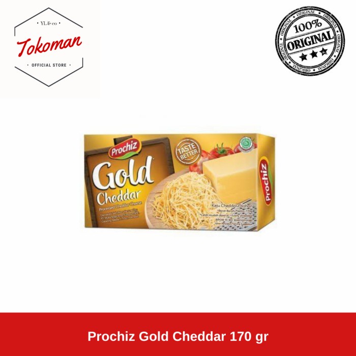 

T0P (GRAB/GOJEK) PROCHIZ GOLD CHEDDAR 170GR / 170 GR CHEESE / KEJU NICE