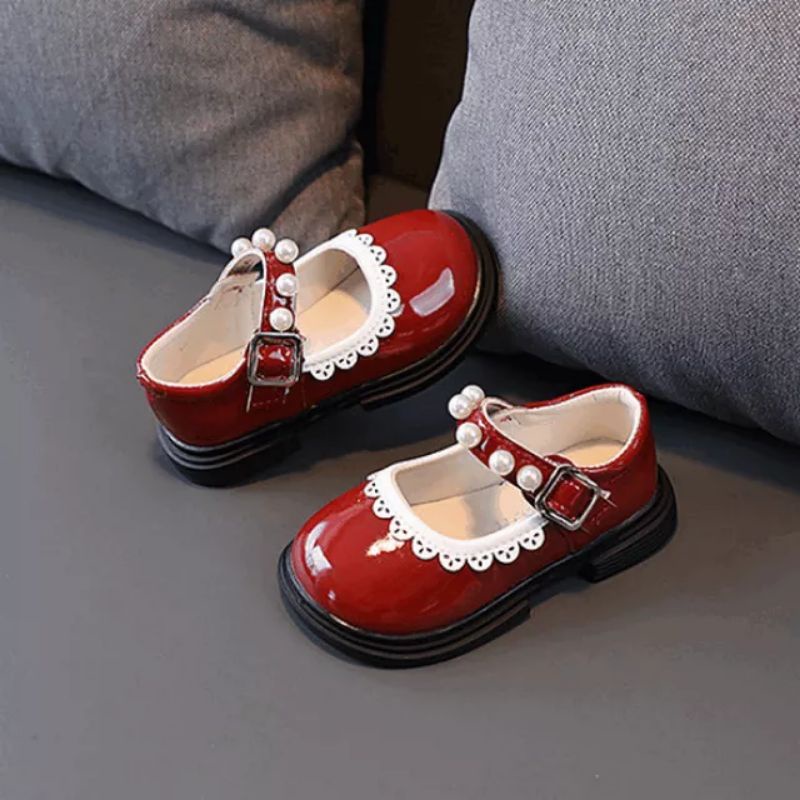 Minipetite SH2243 Sepatu pesta anak perempuan mutiara Natal flat shoes flatshoes ringan sol karet mutiara usia 0 - 6 tahun Size 21-30