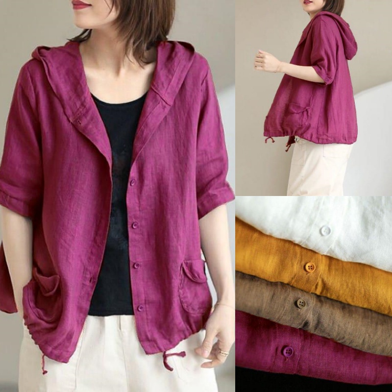 Outer Wanita Model Jaket Bahan Linen Rami Baju Luaran Outwear Cardigan