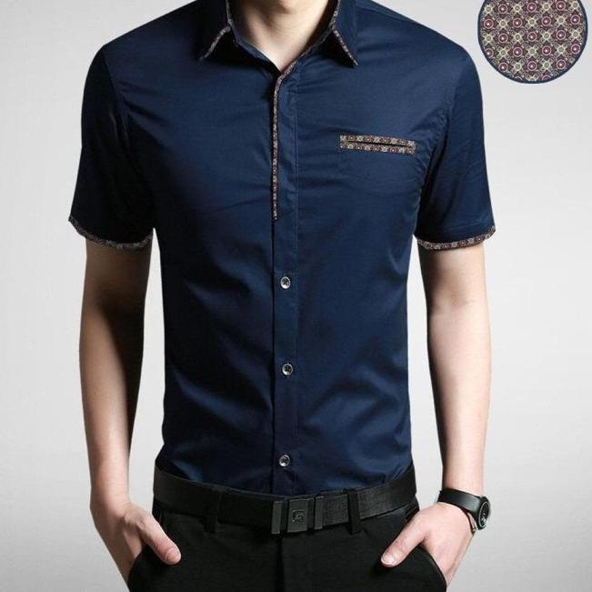 [daven dongker OT] kemeja pria katun stretch biru dongker