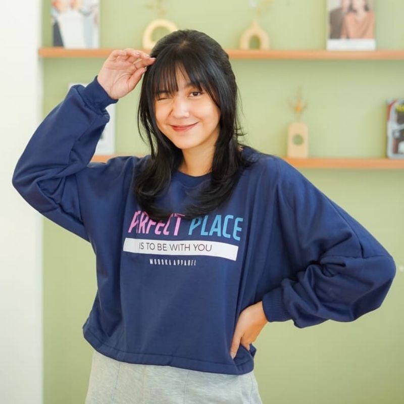 sweater perfect place IS TO BE WITH YOU MODSKA APPAREL lilac navy coksu swag Harajuku// crewneck sweetshirt wanita perempuan cewe bahan fleece// sweater distro viral// Women Man Sweatshirts Loose Oversize Pullover motif sablon crop