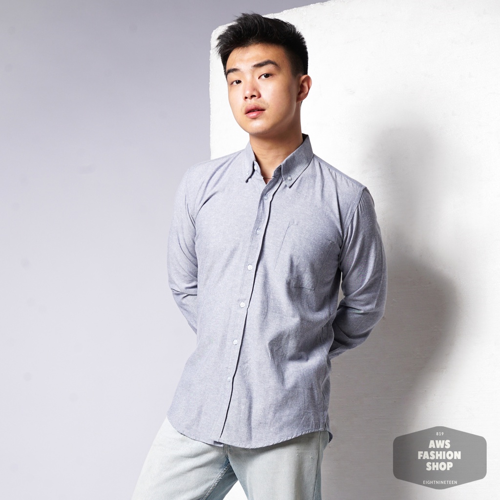 819 Kemeja Pria Lengan Panjang Polos Navy Jeans Oxford Basic SIMPLE Slimfit Casual Tersedia Ready Sampai Size JUMBO BIG SIZE XXL XXXL