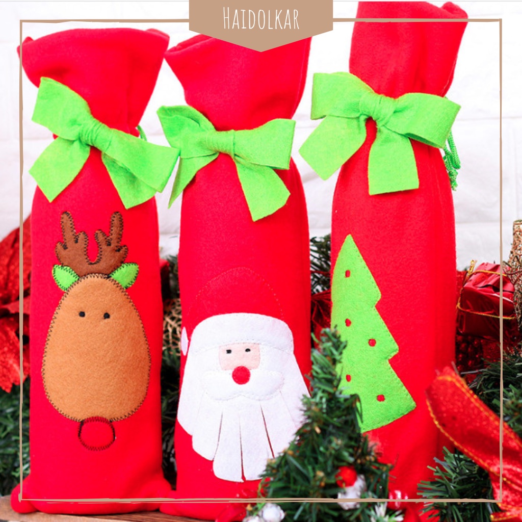 

Kantong wine natal kantong botol bahan goodie bag christmas tas botol