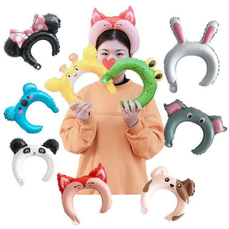 Balon Bando Karakter Hewan Balon Foil Kartun Animal Headband Balon Ulang Tahun