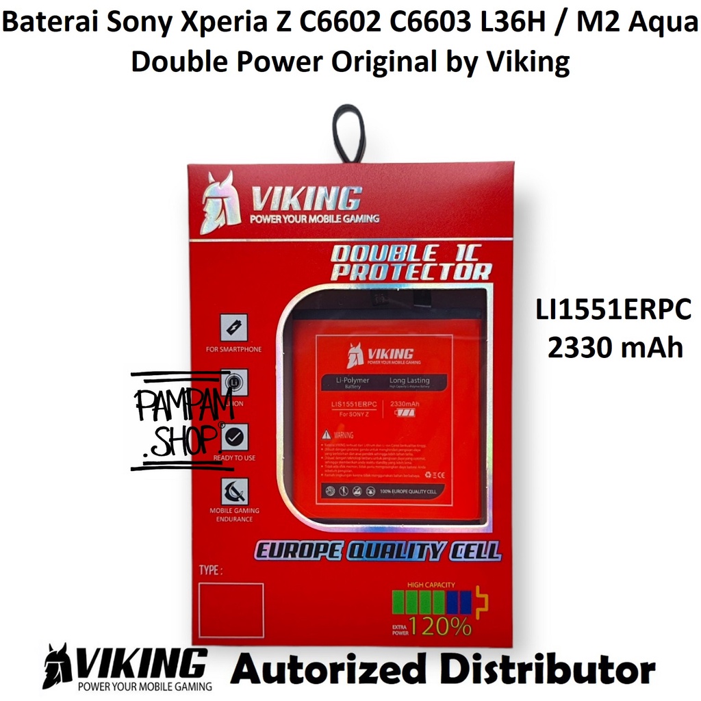 Baterai VIKING Double Power Original Sony Xperia Z C6602 C6603 L36H M2 Aqua LIS1551ERPC Batre Batrai