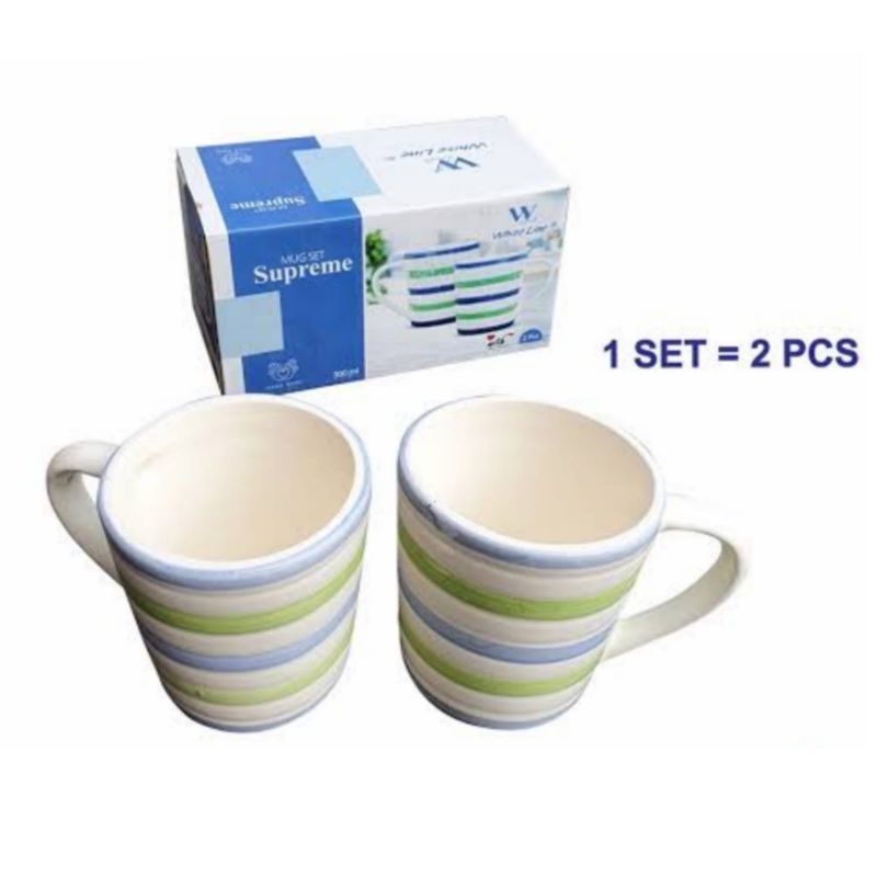 MUG SET WHITE LINE SUPREME ISI 2PCS