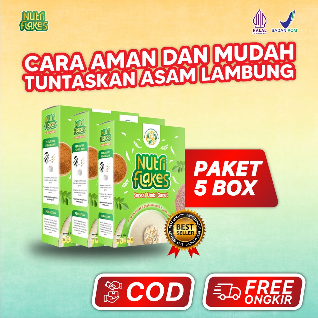

Nutriflakes Paket 5 Sereal Umbi Garut Obat Asam Lambung Atasi Maag Mag Gerd Original Makanan Sehat untuk Diet Isi 280gr