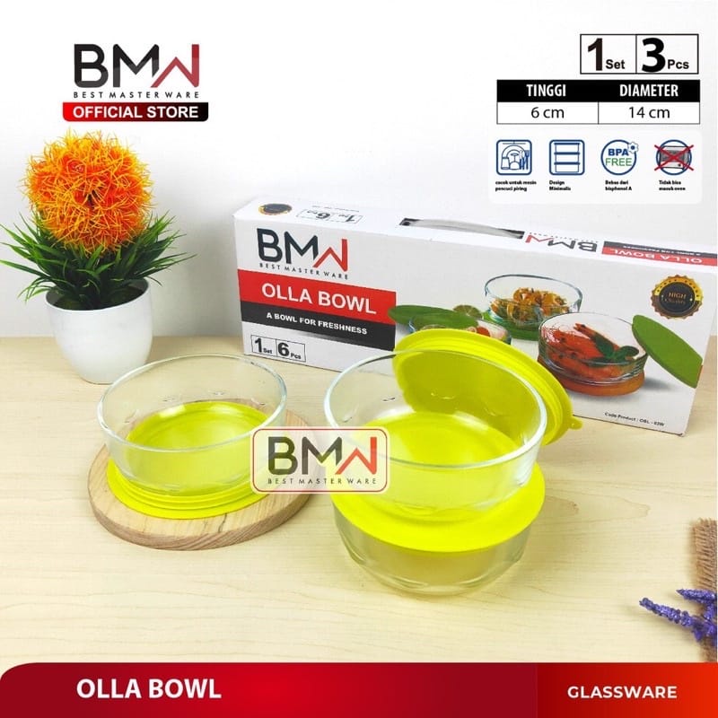 MANGKOK OLLA BOWL MANGKUK SET 3 PCS MANGKOK 3 SUSUN KACA WADAH MAKANAN FREE PACKING BUBBLE FBL