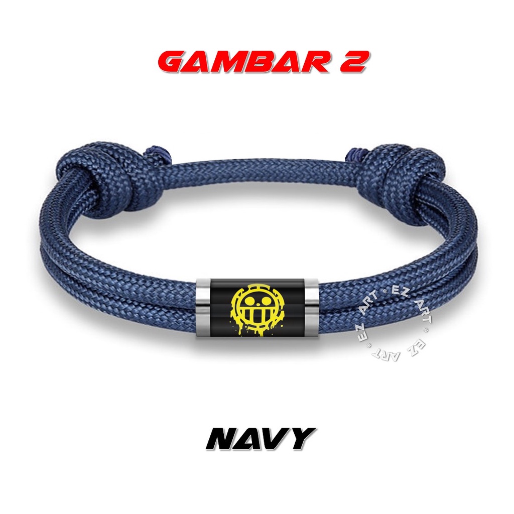 GELANG ANIME SIMBOL LOGO ONE PIECE HEART PIRATES MODEL PARACORD SIMPLE TABUNG STAINLESS STEEL