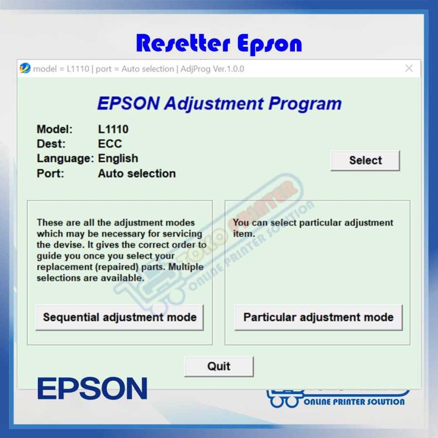 Resetter / Reseter / Reset Printer Epson L1110 / L 1110