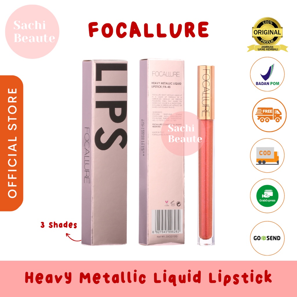 FOCALLURE Shimmer Lip Gloss Waterproof Lipstick Focallure Heavy Metalic Liquid Lipstick FA45 Pigment Finish