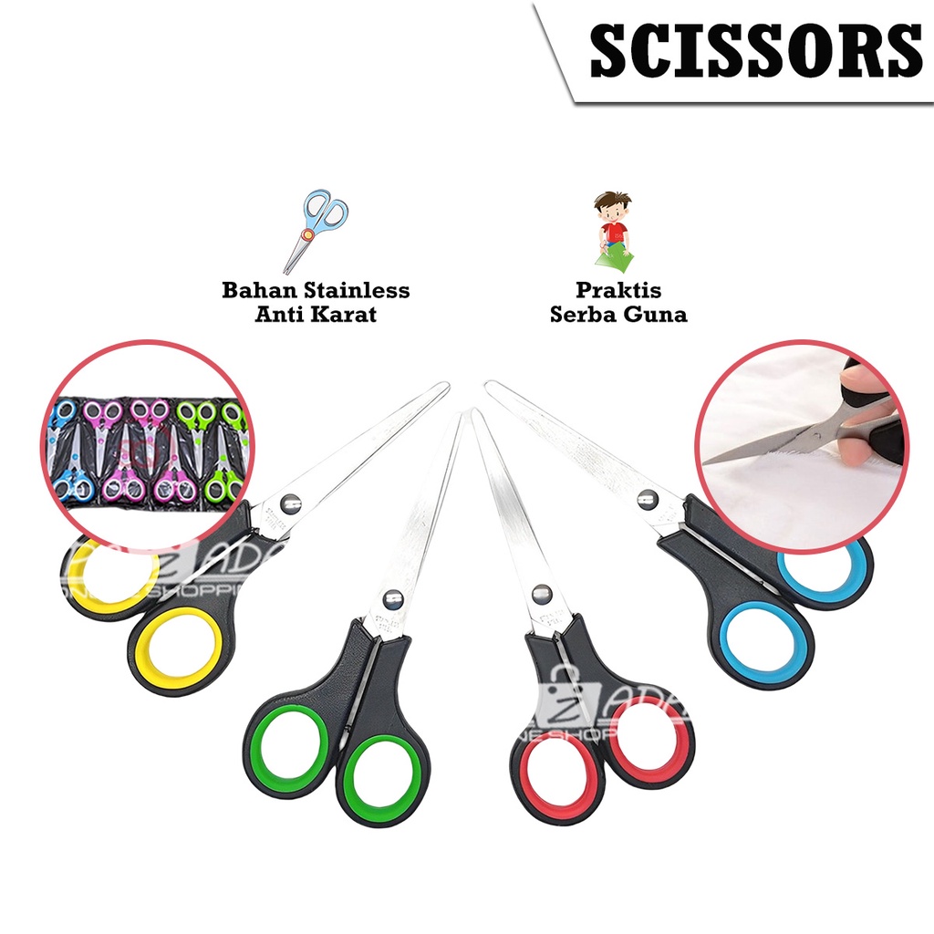 

Apazada - Scissors Gunting Stainless Anak Sekolah Satuan / Gunting Kain Kertas Kantor SC-SQ01