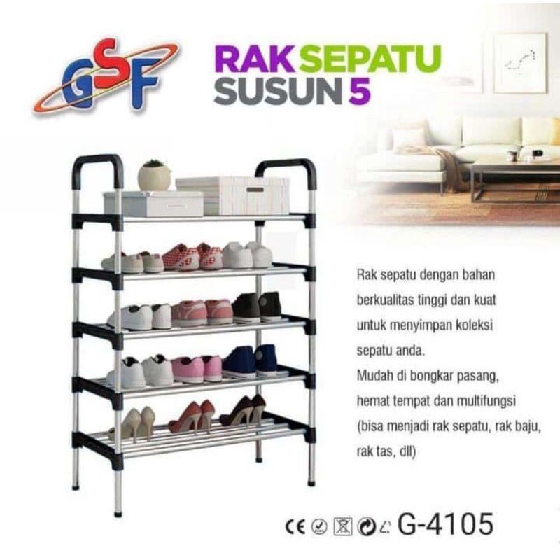 Rak Sepatu Portable 5 Susun Tempat Sepatu 5 Tingkat Rangka Besi