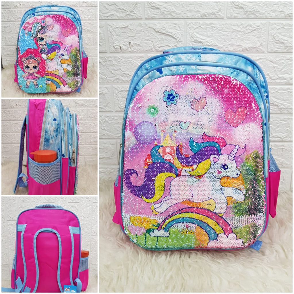 Tas Sekolah Ransel Anak SD dan TK Tas Sequin Usap Import Bisa Berubah Gambar