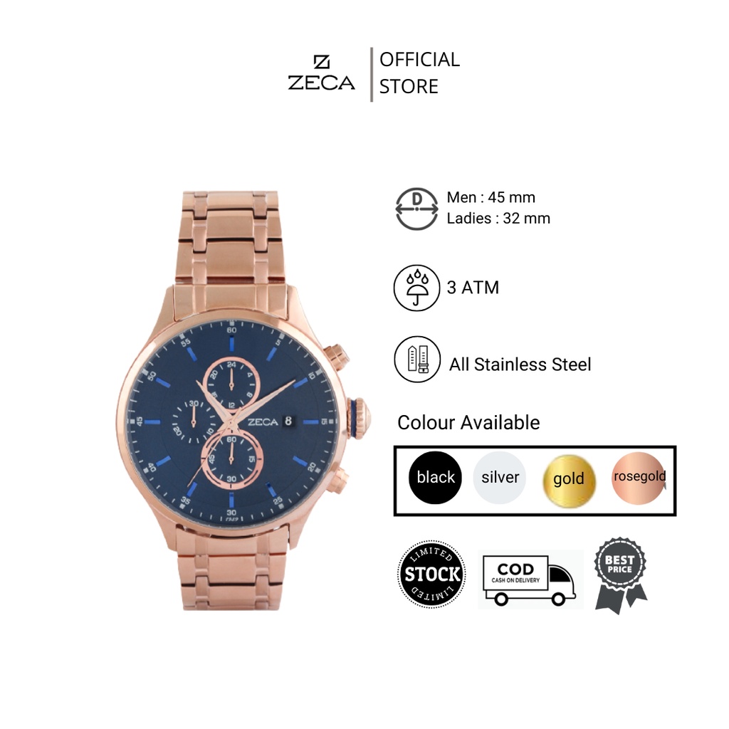 Zeca  Jam Tangan Couple Stainless Steel Chrono Original 3006ML Series