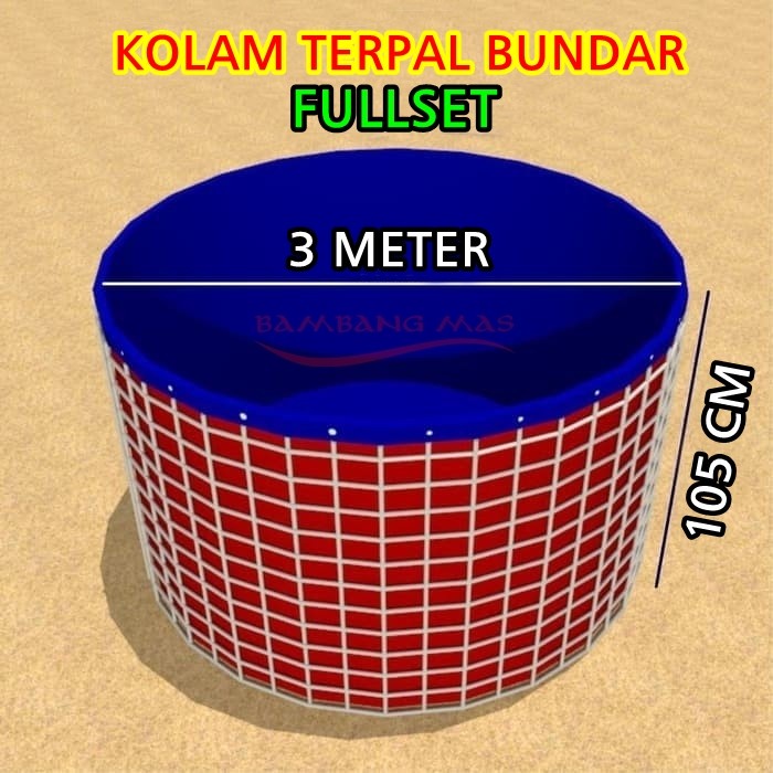 Kolam terpal Bundar Fullset Lengkap Diameter 3 Meter Tinggi 105 Cm