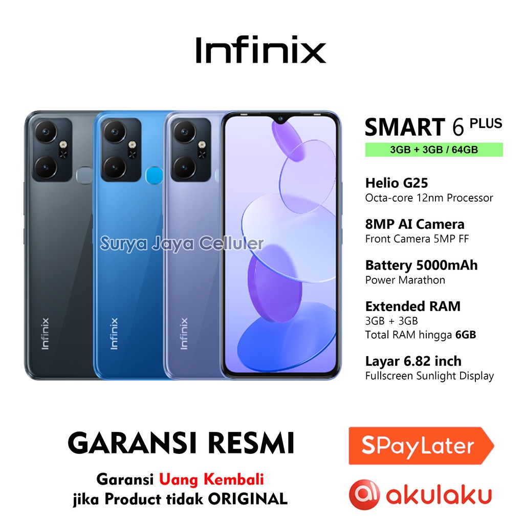 Jual HP Infinix Smart 6 Plus 3/64GB dan Smart 6 NFC 2/32GB (Garansi