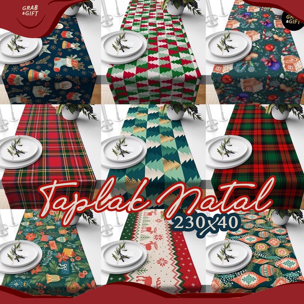 Taplak Meja Table Runner 230x40 cm Premium Edisi Natal / Christmas Edition Bisa Custom