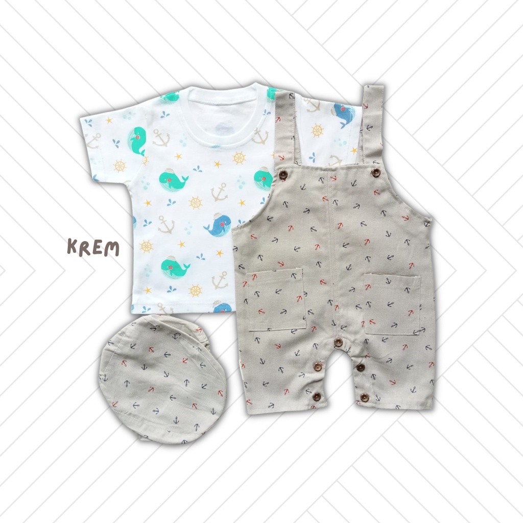 overall baby cowok WHALE baju kodok anak laki laki free topi chino overall romper overall bayi