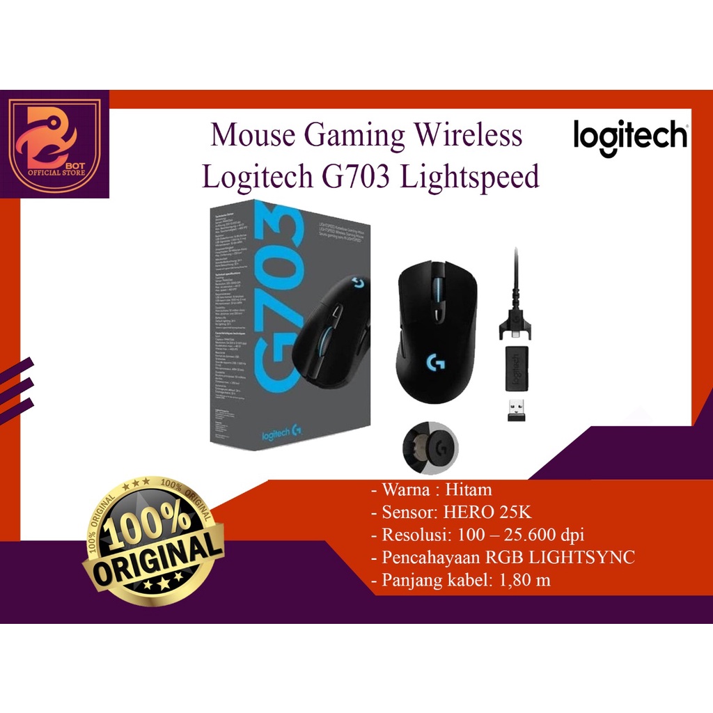 Logitech G703 Lightspeed Wireless Gaming Mouse - Hitam Ergonomis