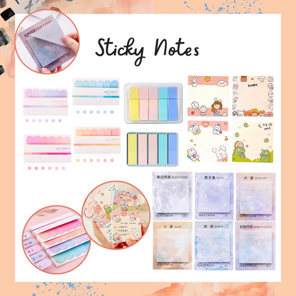 Sticky Note Lucu Unik Aesthetic Memo Pad Bookmarks Sticker Buku Catatan Kecil Pembatas Buku Untuk Sekolah Anak Belanjaan Serbaguna Desain Animasi / Gradien