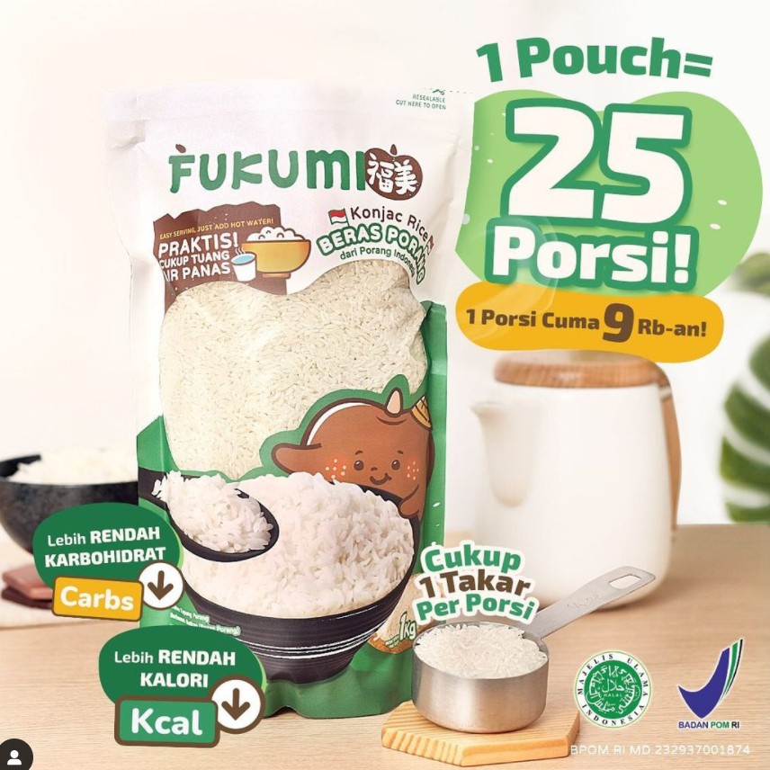 

Fukumi Beras Porang 1 Kg Pouch Original - Beras FUKUMI - Beras Sehat