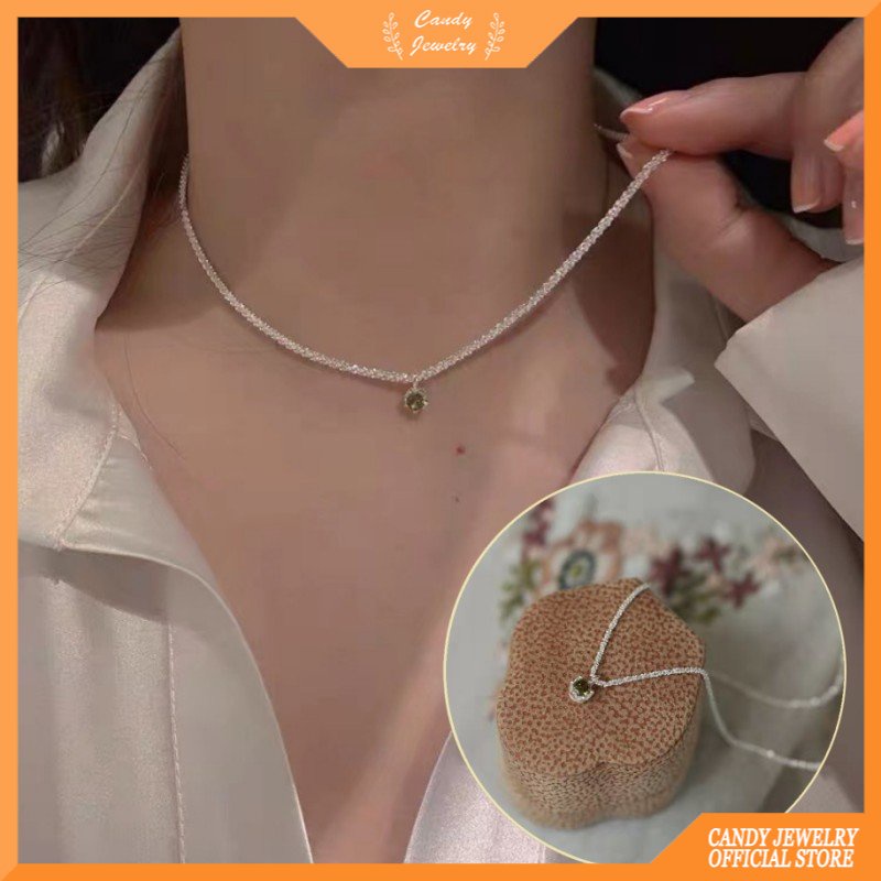 Kalung Rantai Gaya Retro Korea Dengan Liontin Bentuk Permen Gypsophila Mini Untuk Wanita
