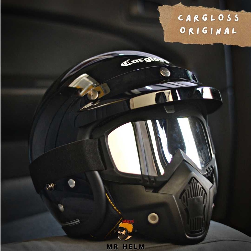 Ferkanada - Helm Cargloss Retro Original + Goggle Mask Motor Mr Helm SNI