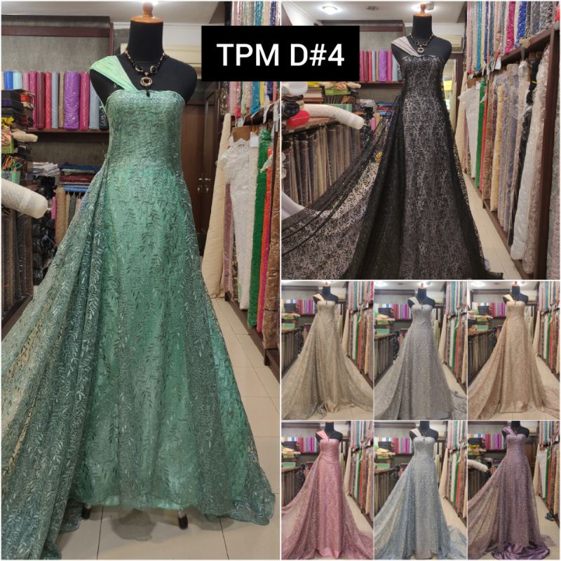 Kain Tile Brokat Akar Daun Salur Payet TPMD#4
