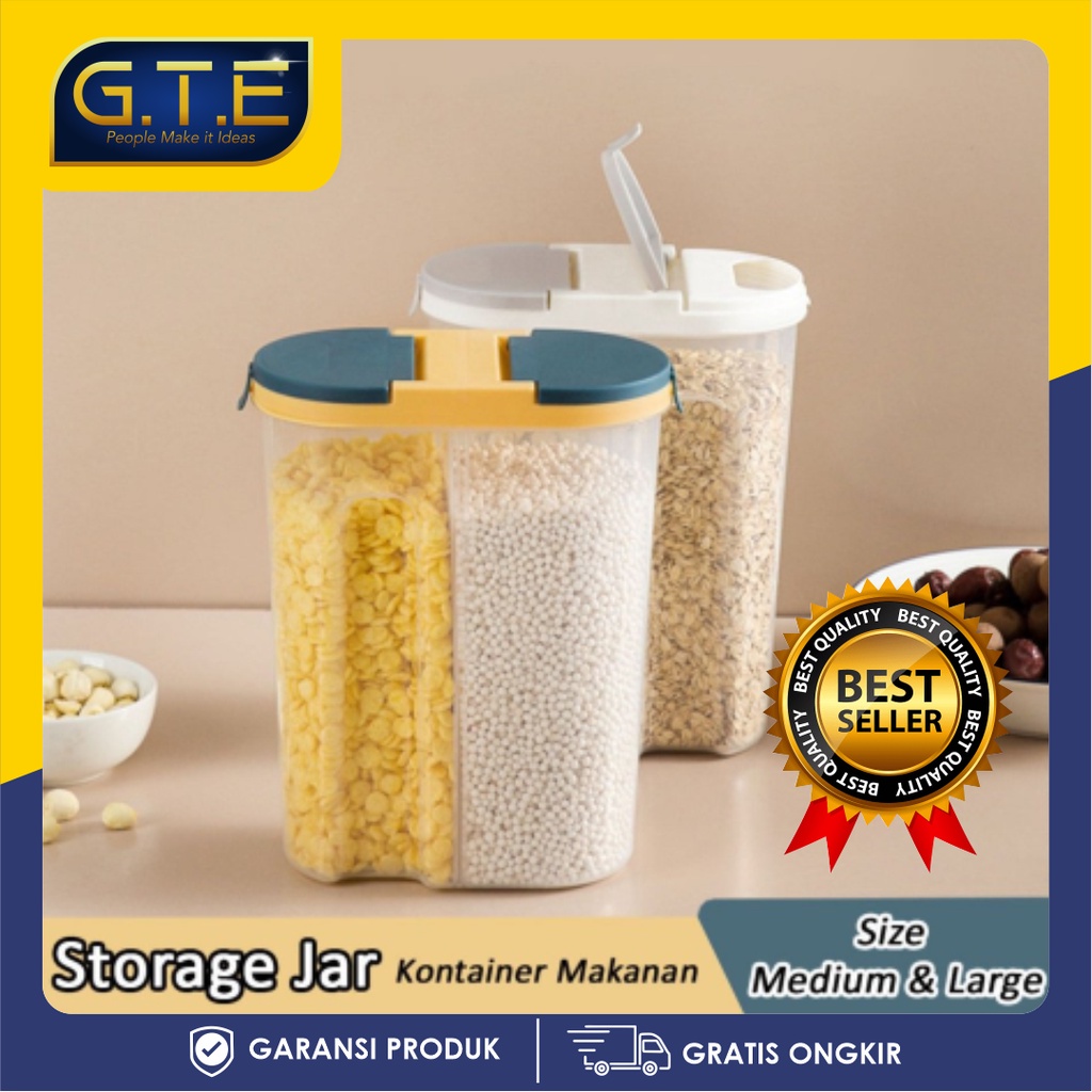 GTE | Food Storage Jar | Tempat Penyimpanan Cereal | Kontainer Makanan Kitchen Storage Bottle | Storage 2 Sekat