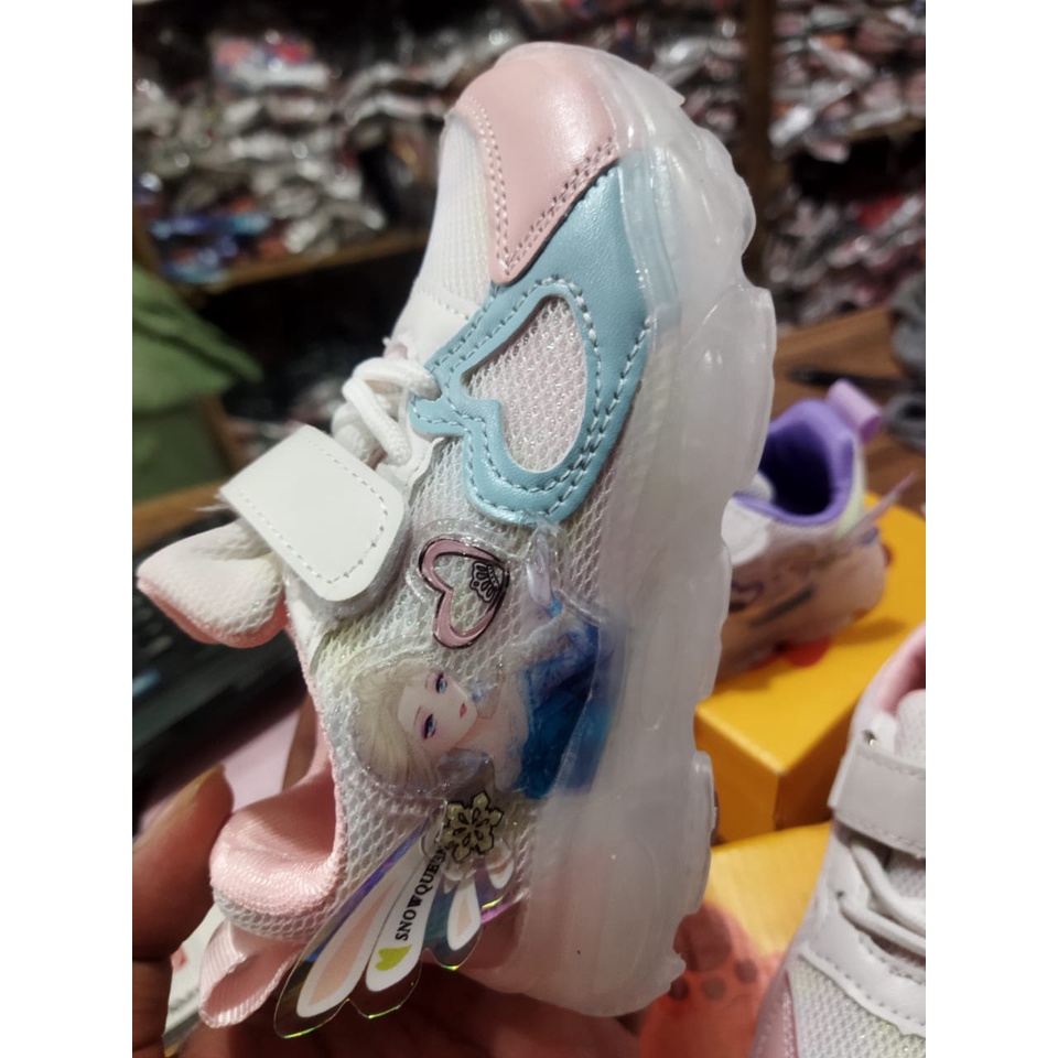 Sepatu Sneaker Anak Perempuan Motif Princess  Import Youth Balance J2215-1 (21-30) Sepatu LED Terbaru