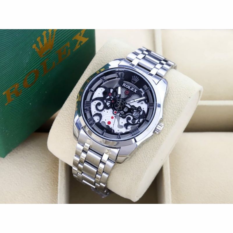 Jam Tangan Rolex Romawi Terlaris Stainliss Steel Tanggal Aktif Pria Rantai