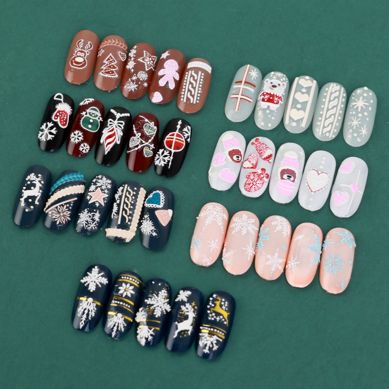 Stiker Kuku Motif Kartun Beruang Snowflakes 5D Bahan Akrilik Untuk Dekorasi Nail Art