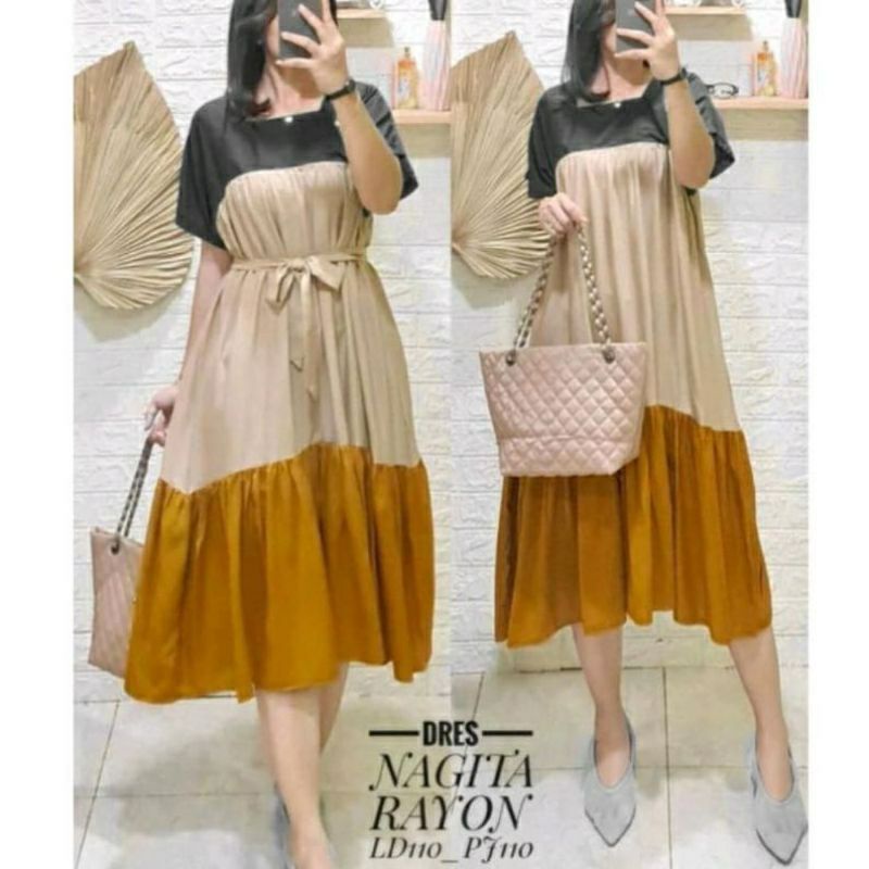 DRESS NAGITA SOFT SUSUN RAYON PREMIUM BUSUI RESLETING DEPAN