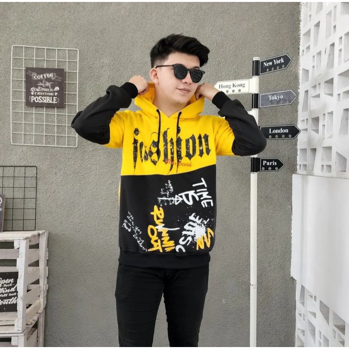 Jacket Sweater FASHION TIME 2 Tone Hoodie Pakaian Pria Wanita Kasual Santai Fashion Korean Kekinian