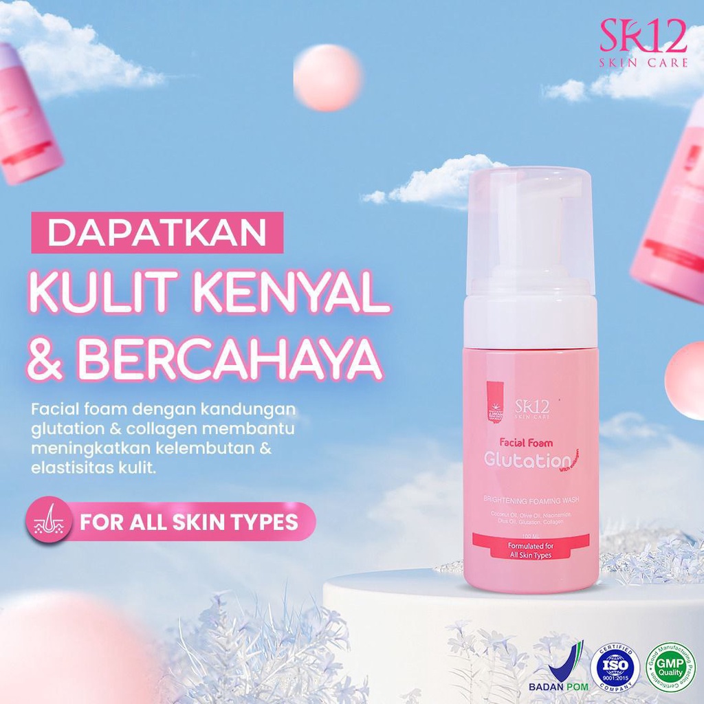 Facial Foam Wash Glutation SR12 Collagen Colagen BPOM Mencerahkan Wajah Kusam Berminyak Glowing Untuk Remaja