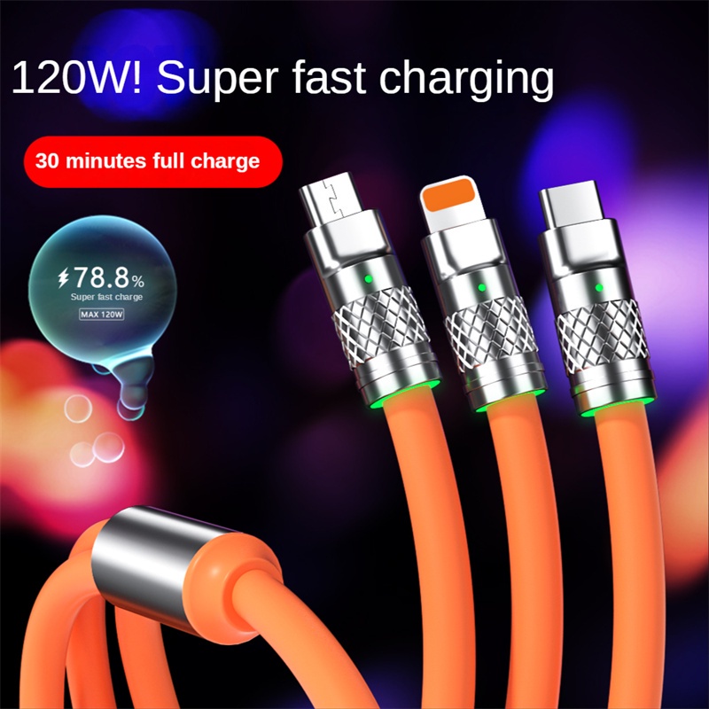 3 In 1 Kabel Data / Charger Micro Usb / Type C 120W 6A Fast Charging Bahan Zinc Alloy