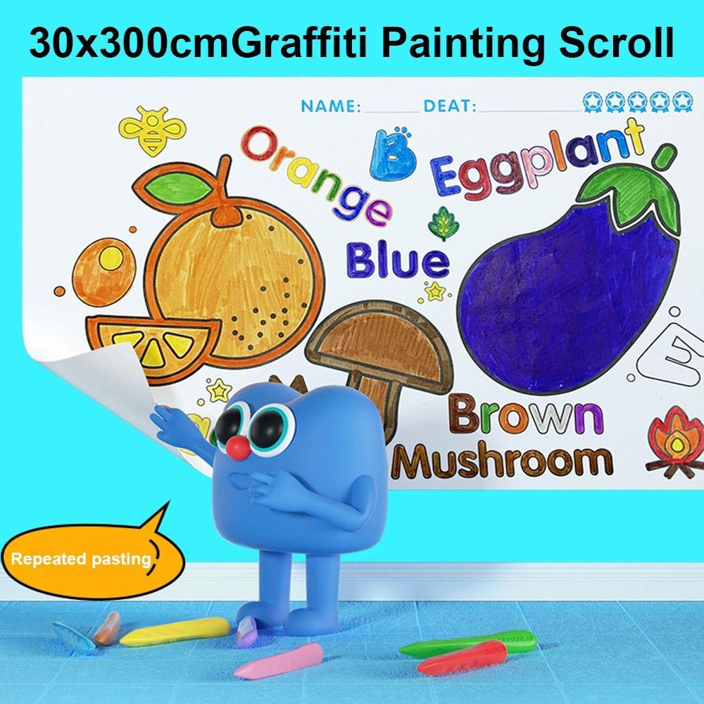 R-flower 300x30cm Graffiti Painting Scroll Mudah Digunakan Overpanjang Portabel Tahun Baru Hadiah Mainan Siswa Anak Dapat Ditempel Lukisan Alat Mengajar Mewarnai Kertas