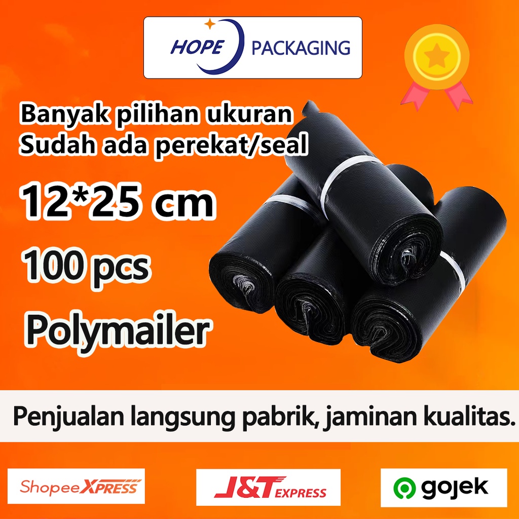 Plastik packing baju/ Polymailer Olshop LDPE  12×25cm glossy ISI 100 PCS Grosir custom packing tebal