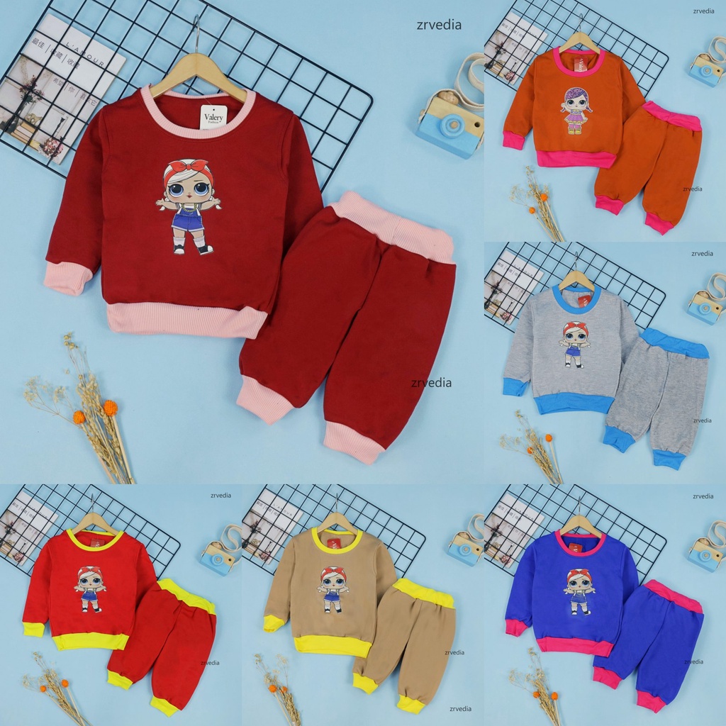 Setelan Cookie uk 1-2 Tahun / Baju Lengan Panjang Set Sweater Karakter &amp; Jogger Anak Cewek DOLL Celana Bahan Adem ZR Vedia