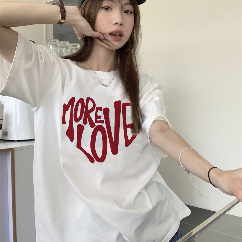 [3 Warna]Print T-shirt Kaos Lengan Pendek Red Heart Atasan Wanita Korean Style