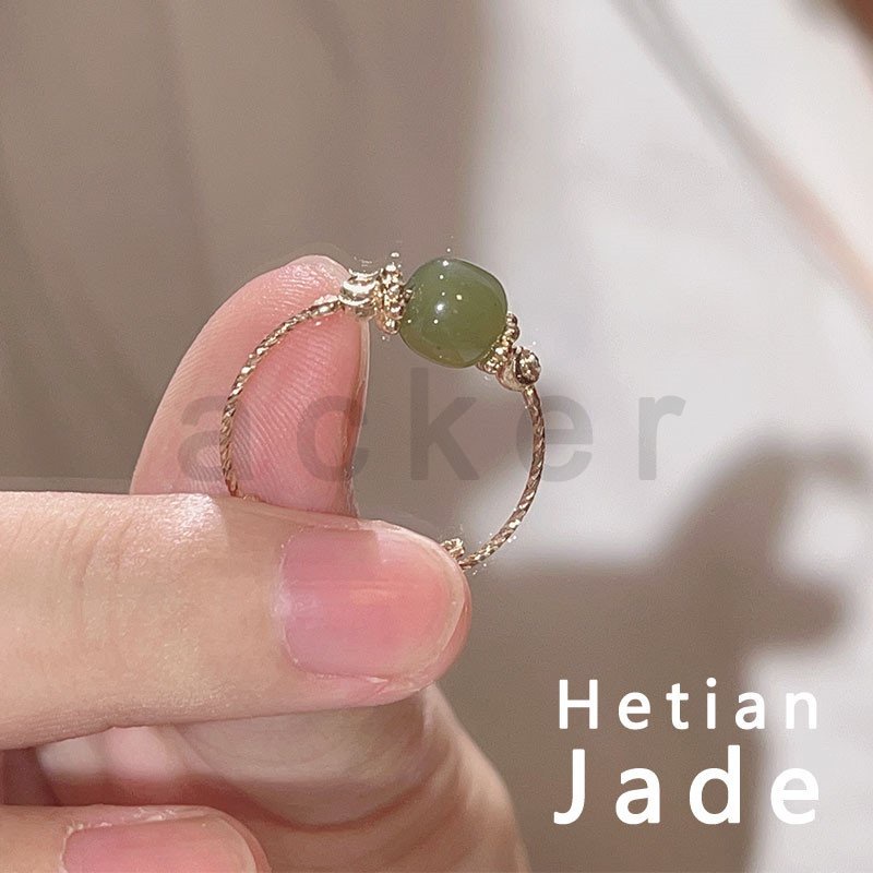 Cincin Giok Hetian Alami Lapis Emas 18K Untuk Wanita