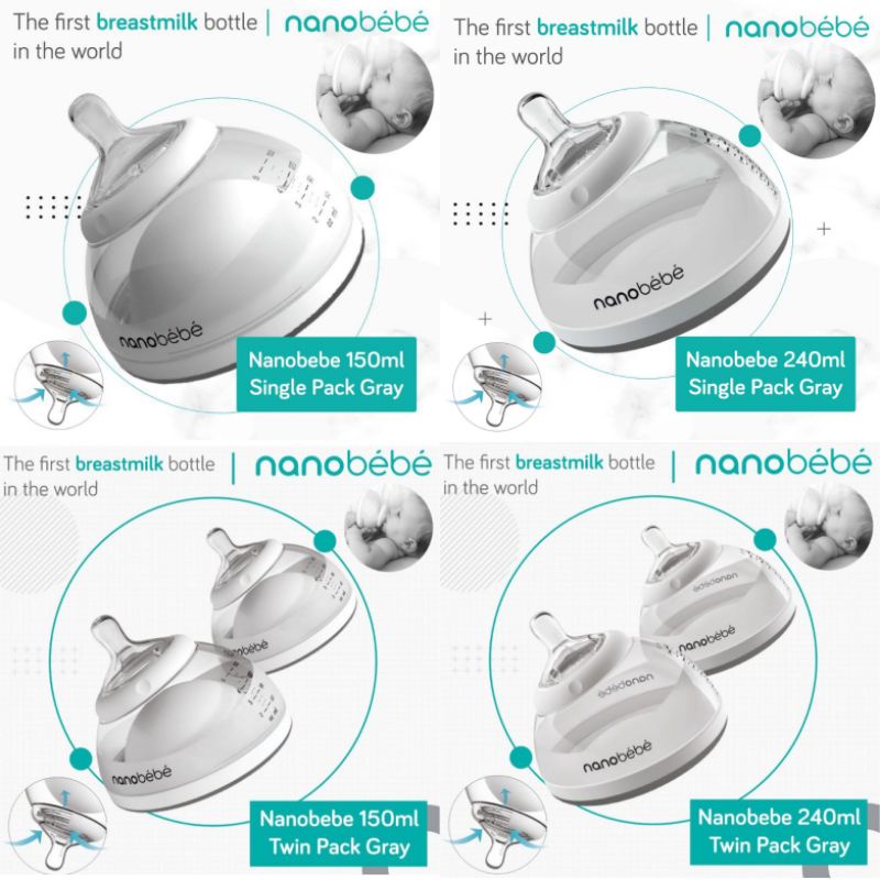 Nanobebe Bottle Breastmilk Single Triple 150ml 240 ml, Botol susu Bayi Nano bebe