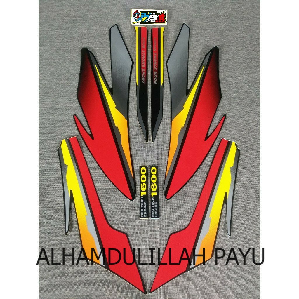STIKER STRIPING LIS STANDAR ORI HONDA GL PRO MERAH KUNING TAHUN 1997 POLET
